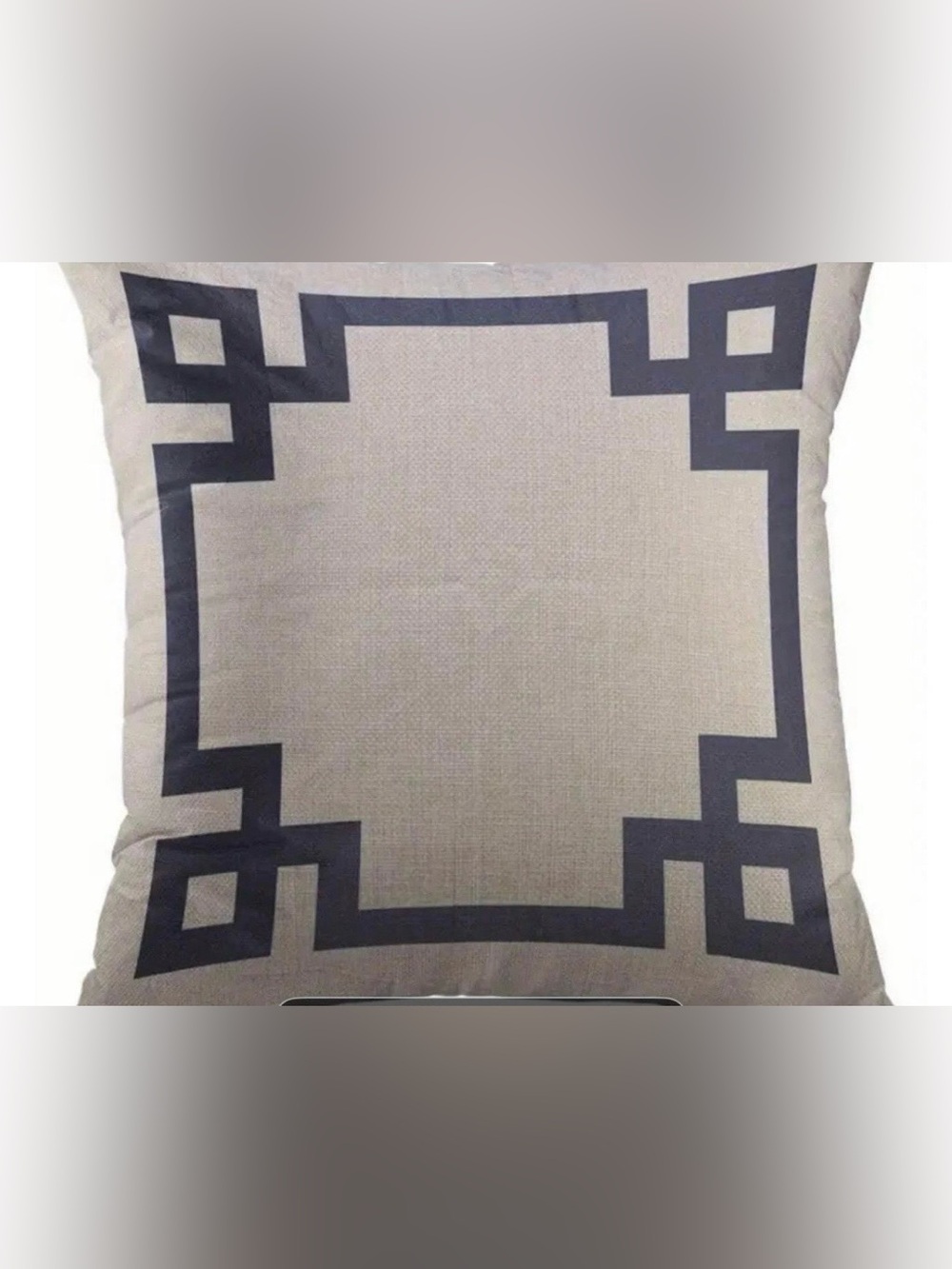 Geometric Border Decorative Pillow Cover in Navy and Beige